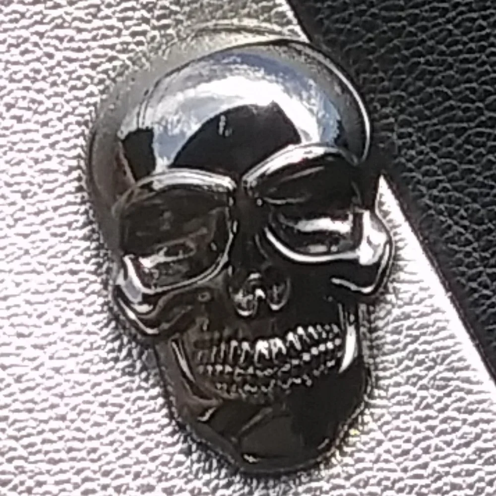 Sondra Roberts Squared Black Gray Silver Skull Charm Envelope Clutch Crossbody